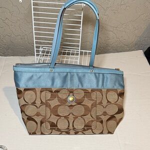 Coach 2007 Cursive Creed Signature Stripe Canvas & Leather Tote 1691 Y2K Bag